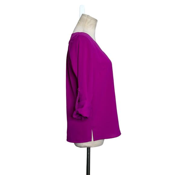 Skies Are Blue fuchsia roll tab sleeves blouse size SP - Picture 12 of 13